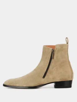 Bottes Chelsea pour hommes en cuir de vache marron café bout rond fermeture éclair bottines courtes