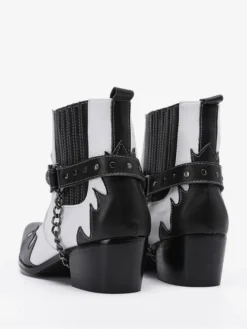 Bottes Chelsea pour hommes en cuir de vachette blanc à bout carré avec chaînes et cheville