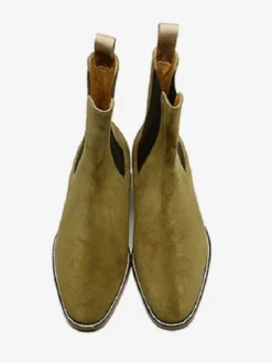 Bottes Chelsea pour hommes en cuir suédé olive à bout pointu et bottines de bal