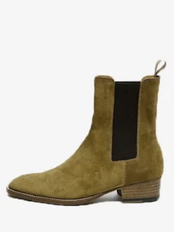 Bottes Chelsea pour hommes en cuir suédé olive à bout pointu et bottines de bal