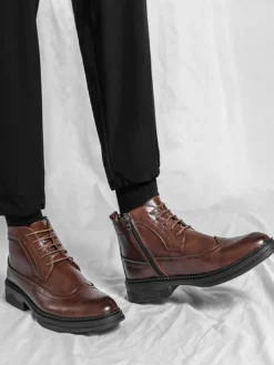 Bottes classiques à bout golf pour hommes bottines Derby en cuir à bout rond et talon bas
