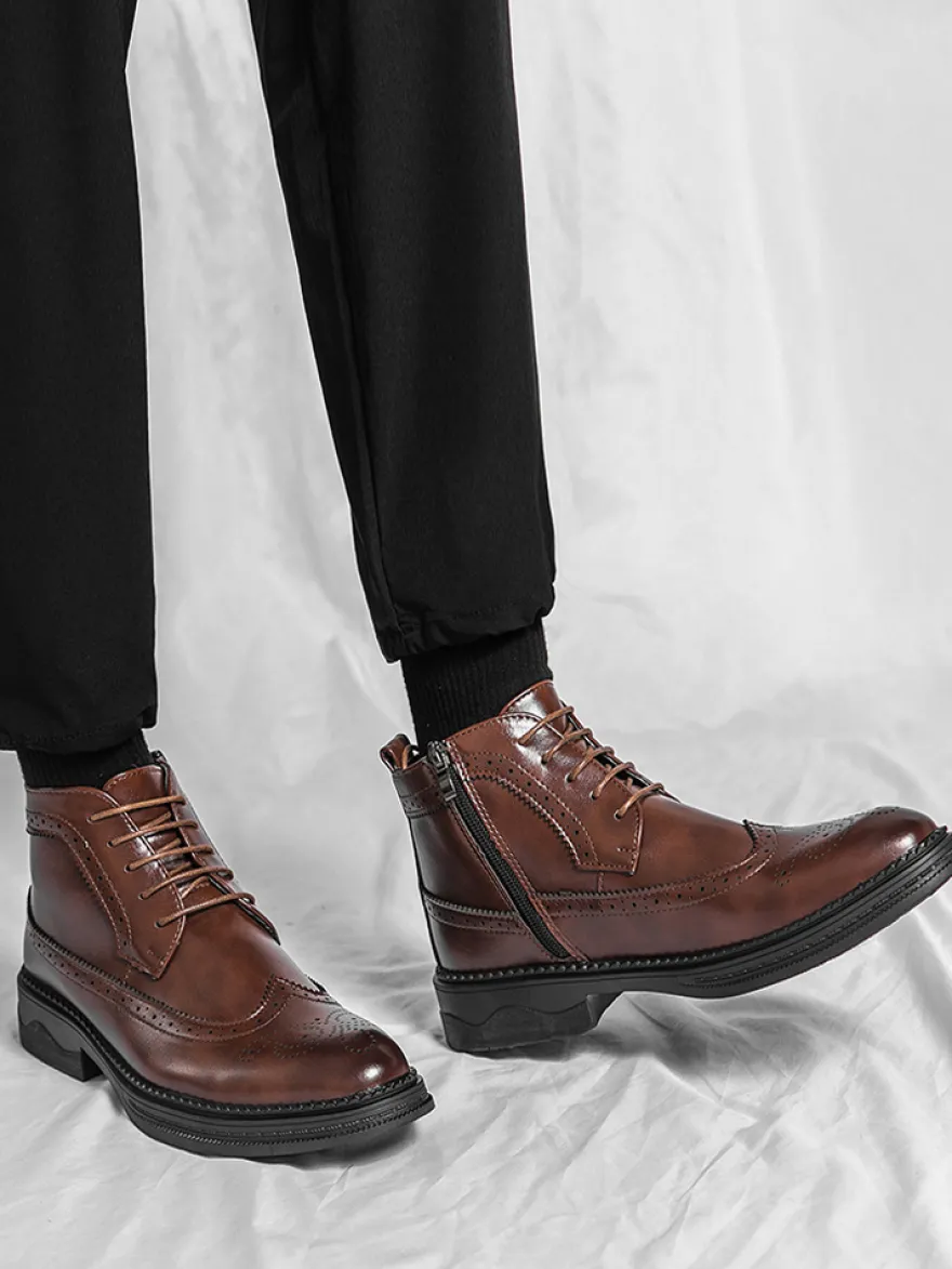 Bottes classiques à bout golf pour hommes bottines Derby en cuir à bout rond et talon bas