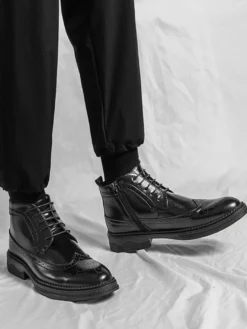 Bottes classiques à bout golf pour hommes bottines Derby en cuir à bout rond et talon bas