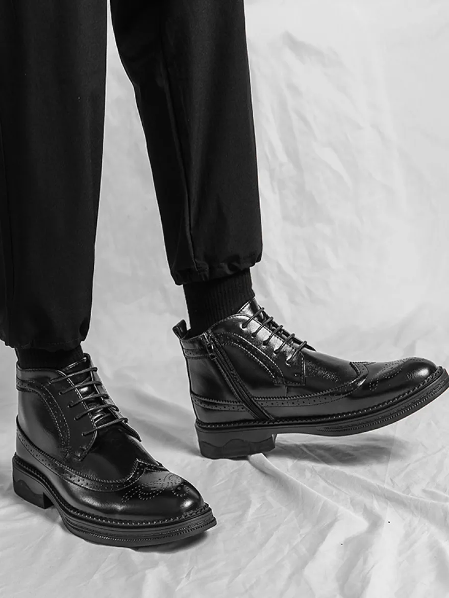 Bottes classiques à bout golf pour hommes bottines Derby en cuir à bout rond et talon bas