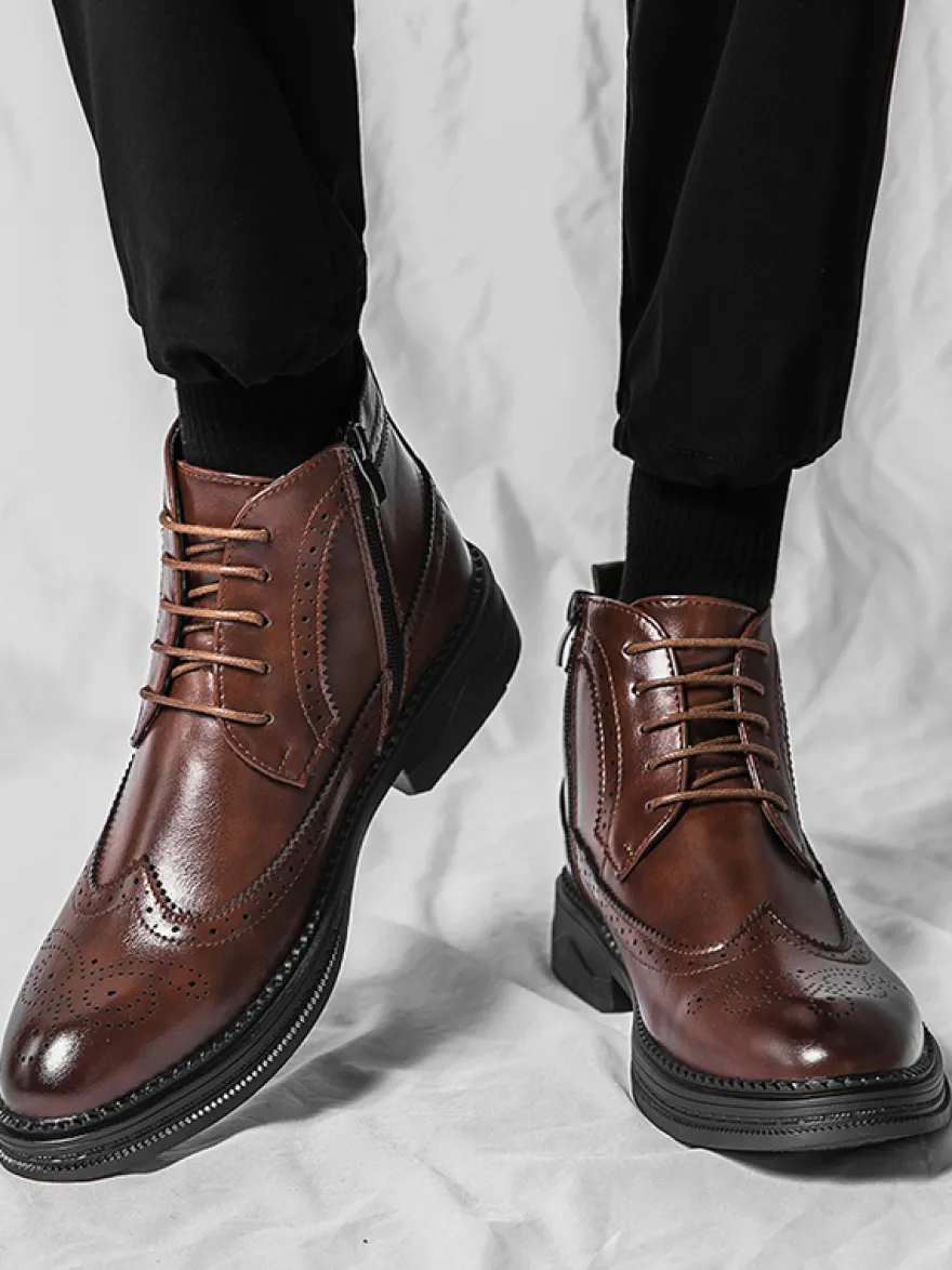 Bottes classiques à bout golf pour hommes bottines Derby en cuir à bout rond et talon bas
