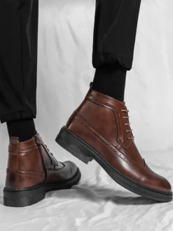 Bottes classiques à bout golf pour hommes bottines Derby en cuir à bout rond et talon bas