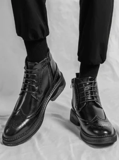 Bottes classiques à bout golf pour hommes bottines Derby en cuir à bout rond et talon bas