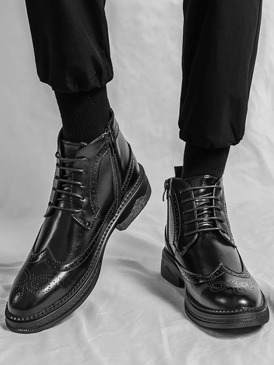 Bottes classiques à bout golf pour hommes bottines Derby en cuir à bout rond et talon bas