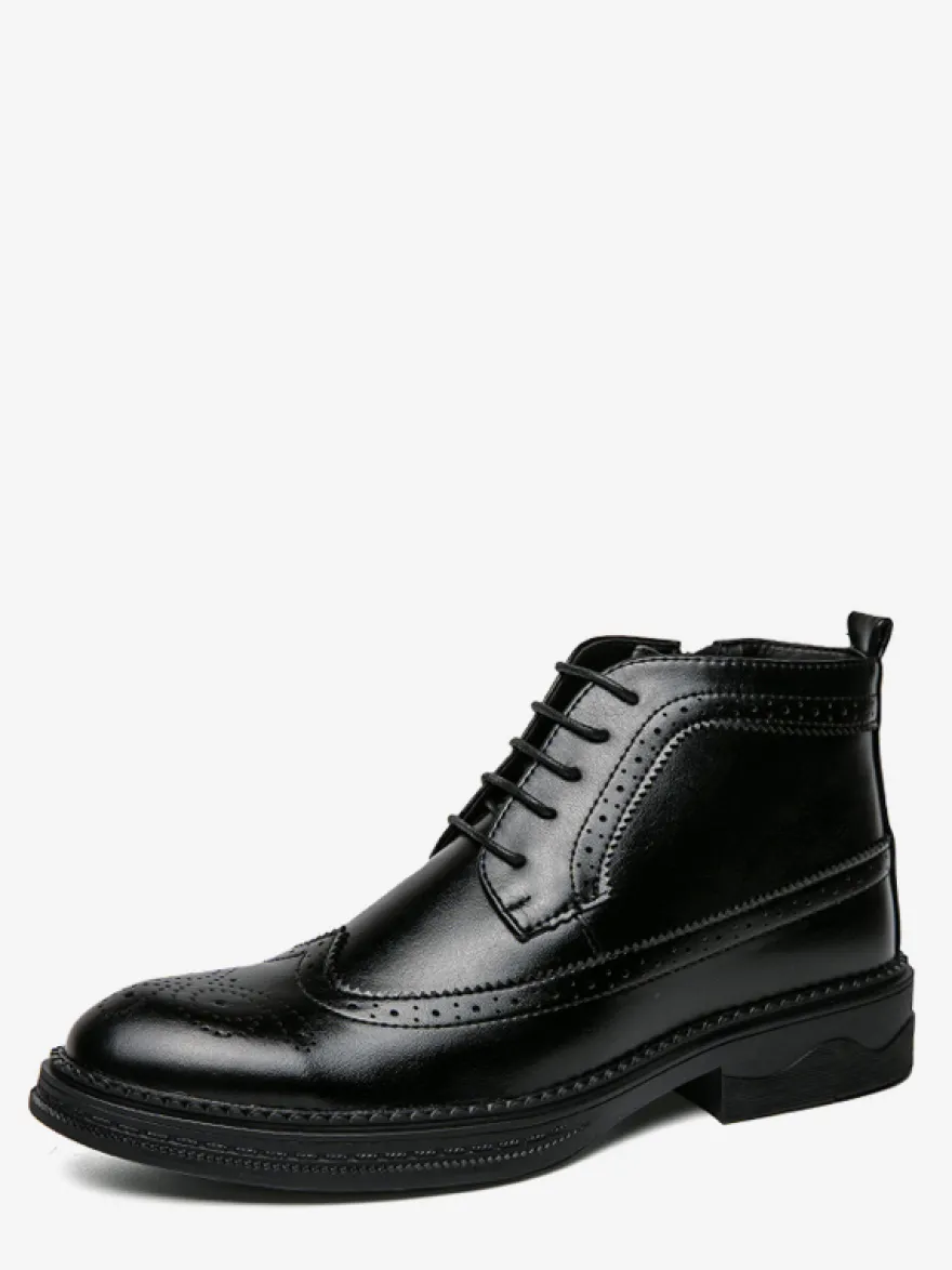 Bottes classiques à bout golf pour hommes bottines Derby en cuir à bout rond et talon bas
