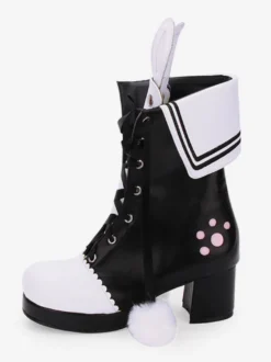 Bottes classiques lolita chaussures lolita pom pom lapin oreille deux tons talon chunky Déguisements Halloween