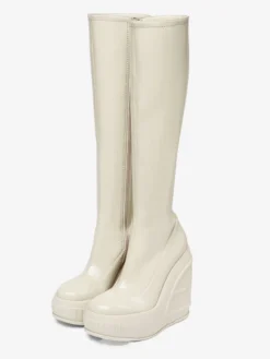 Bottes Compensées Hautes Au Genou Cuissardes Élastiques À Bout Rond Femme