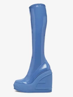 Bottes Compensées Hautes Au Genou Cuissardes Élastiques À Bout Rond Femme