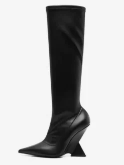 Bottes compensées pour femmes bottes à bout pointu et talon conçu bottes hautes au genou