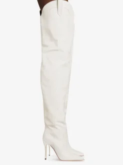 Bottes Cuissardes Blanches Femmes Bout Pointu Sur Le Genou Bottes Western