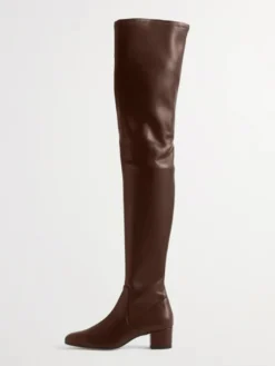 Bottes cuissardes à bout carré et talon épais pour femme