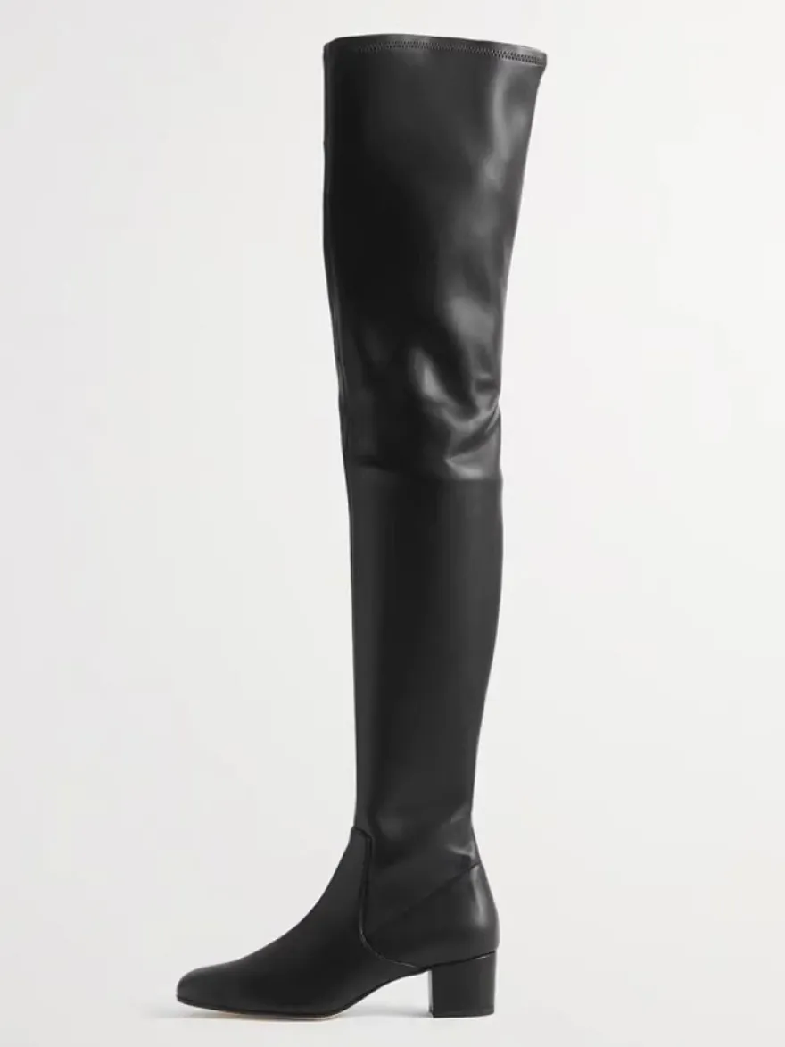 Bottes cuissardes à bout carré et talon épais pour femme