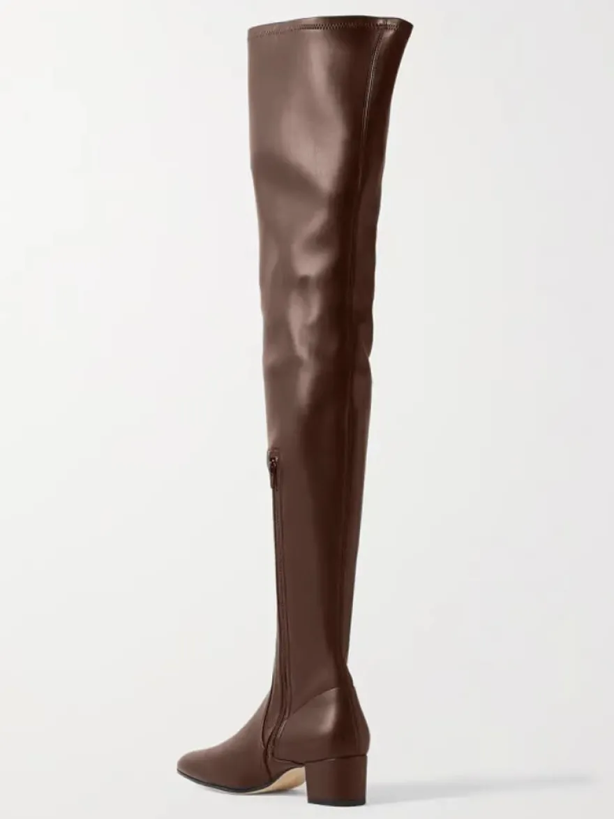 Bottes cuissardes à bout carré et talon épais pour femme