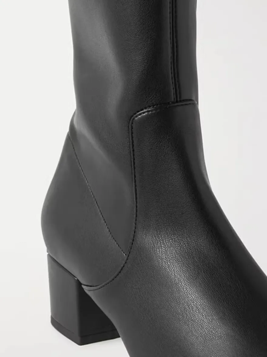 Bottes cuissardes à bout carré et talon épais pour femme
