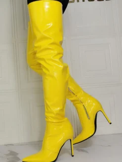 Bottes cuissardes jaunes grandes tailles à talons aiguilles