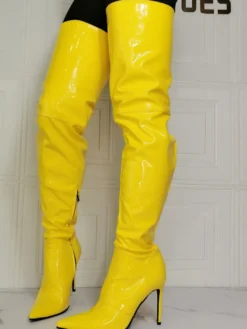 Bottes cuissardes jaunes grandes tailles à talons aiguilles