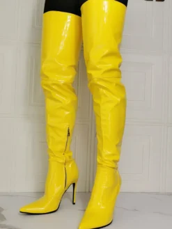 Bottes cuissardes jaunes grandes tailles à talons aiguilles