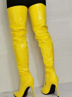 Bottes cuissardes jaunes grandes tailles à talons aiguilles
