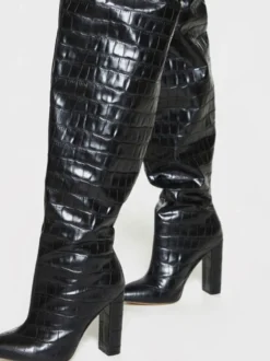 Bottes cuissardes larges pour femmes à talon épais et à motif pierre style oversize