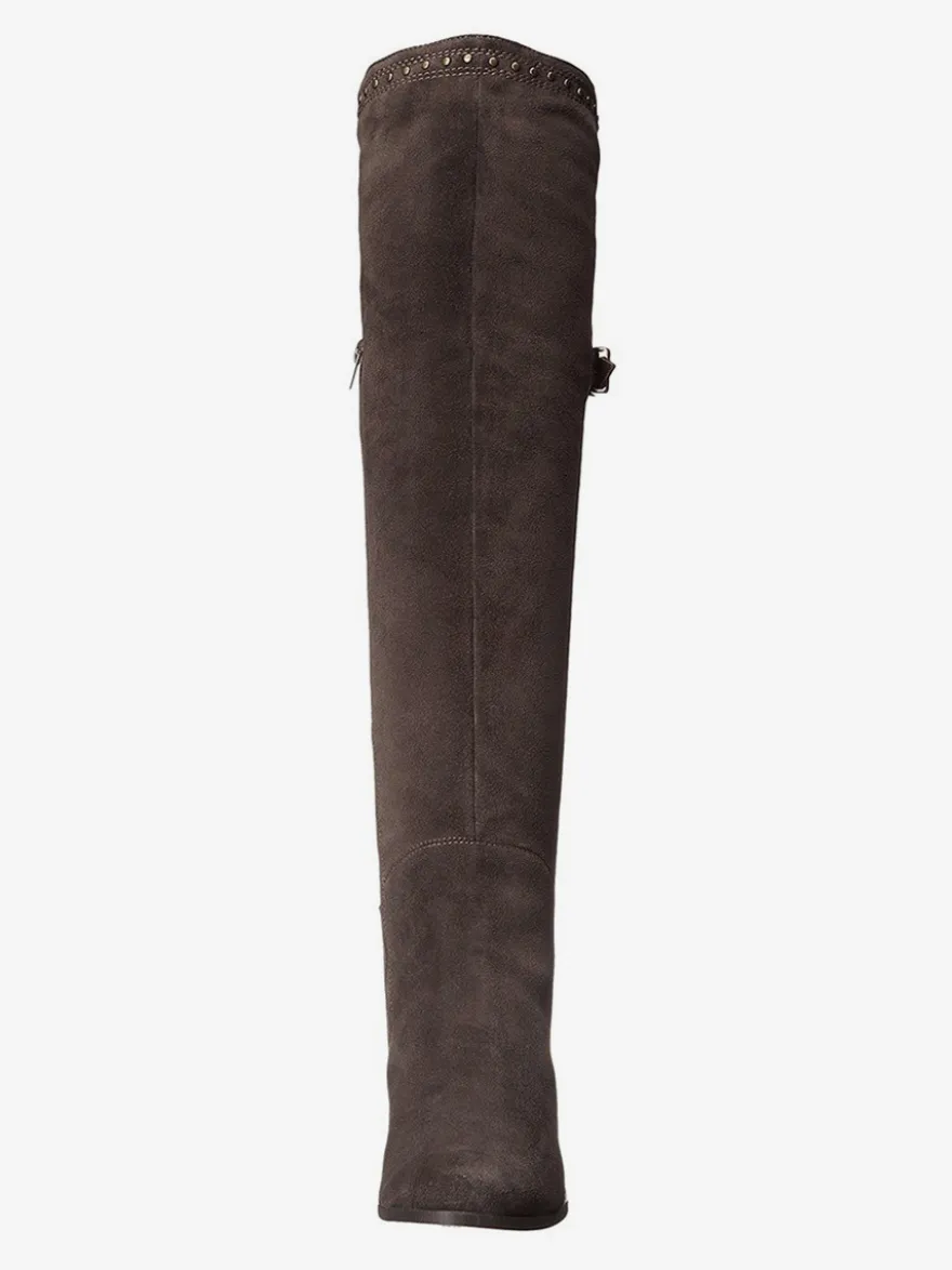 Bottes cuissardes plates cloutées à bout rond pour femmes