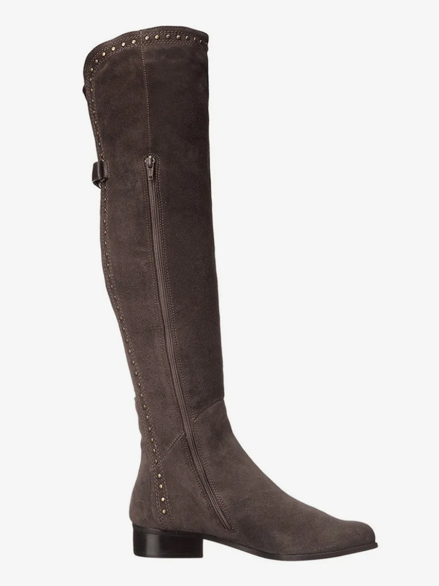 Bottes cuissardes plates cloutées à bout rond pour femmes