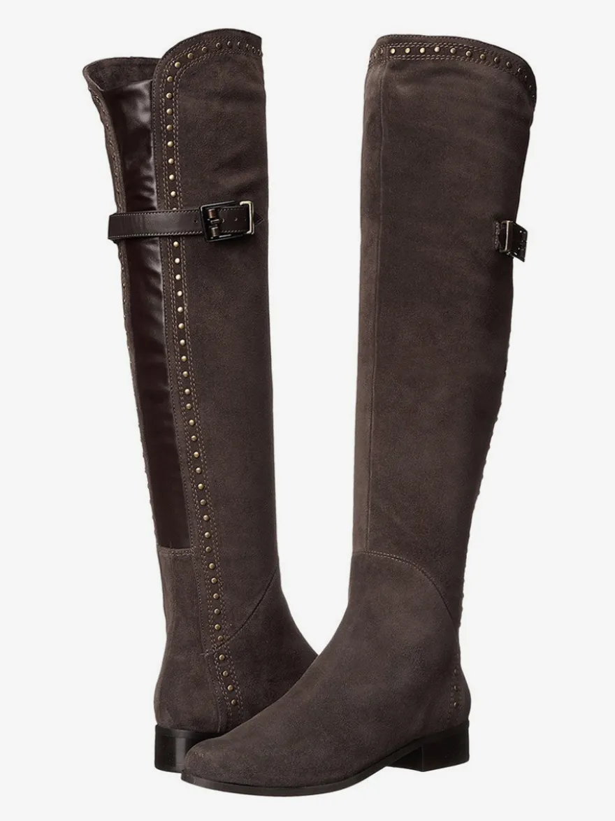 Bottes cuissardes plates cloutées à bout rond pour femmes
