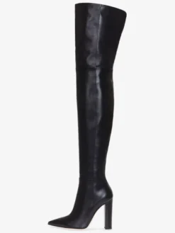 Bottes cuissardes pour femmes couleur unie bout pointu talon épais cuissardes