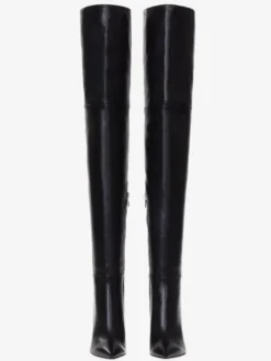 Bottes cuissardes pour femmes couleur unie bout pointu talon épais cuissardes