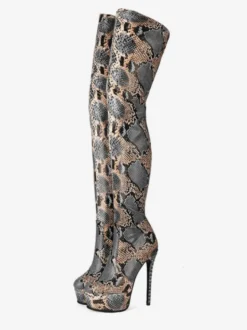 bottes cuissardes python bout rond imprimé serpent bottes d'hiver pour femmes