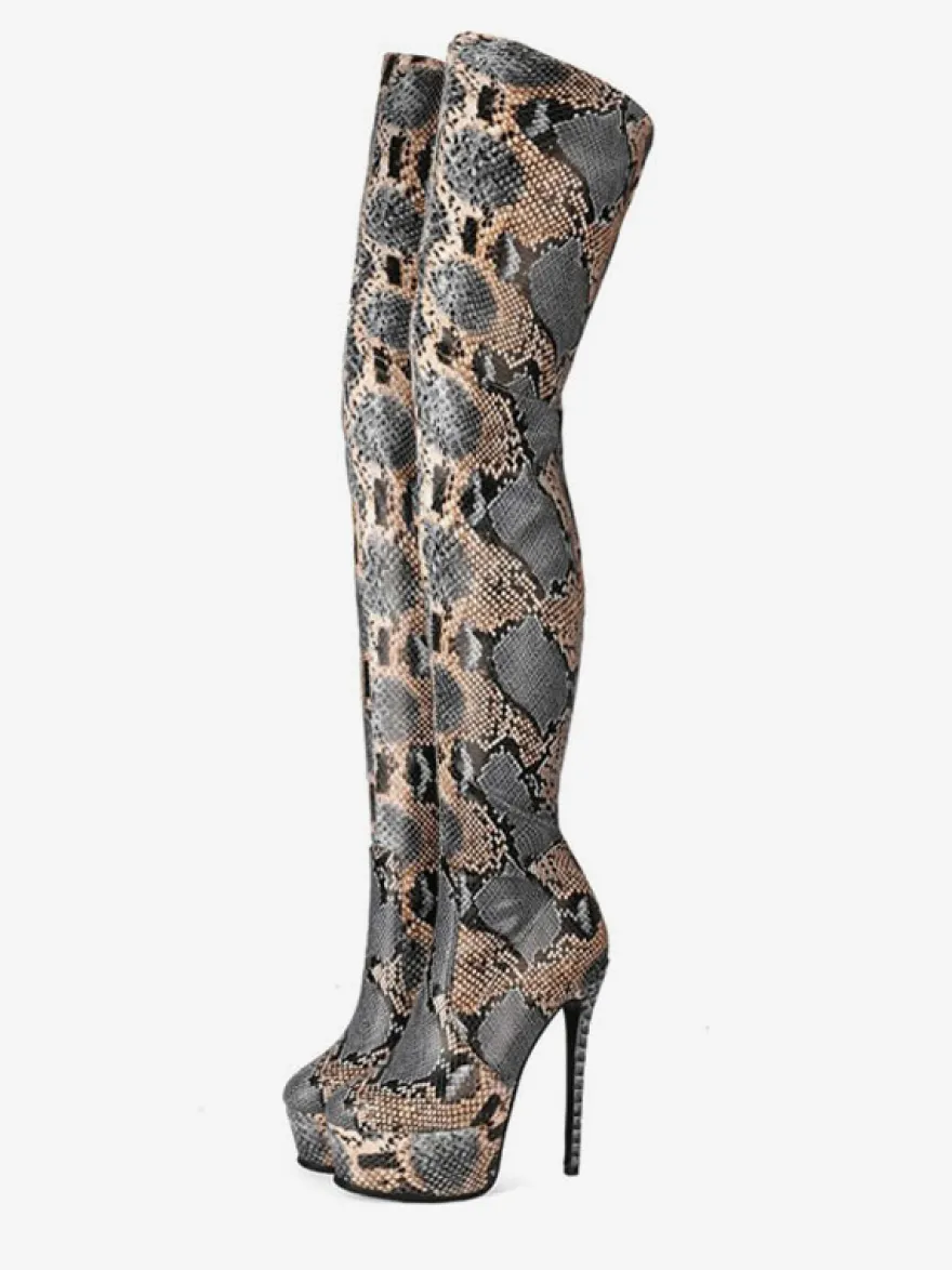 bottes cuissardes python bout rond imprimé serpent bottes d'hiver pour femmes