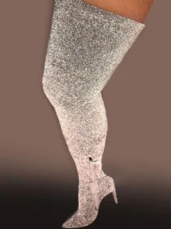 Bottes cuissardes sexy pour femmes Sequine argentée à bout pointu bottes au genou