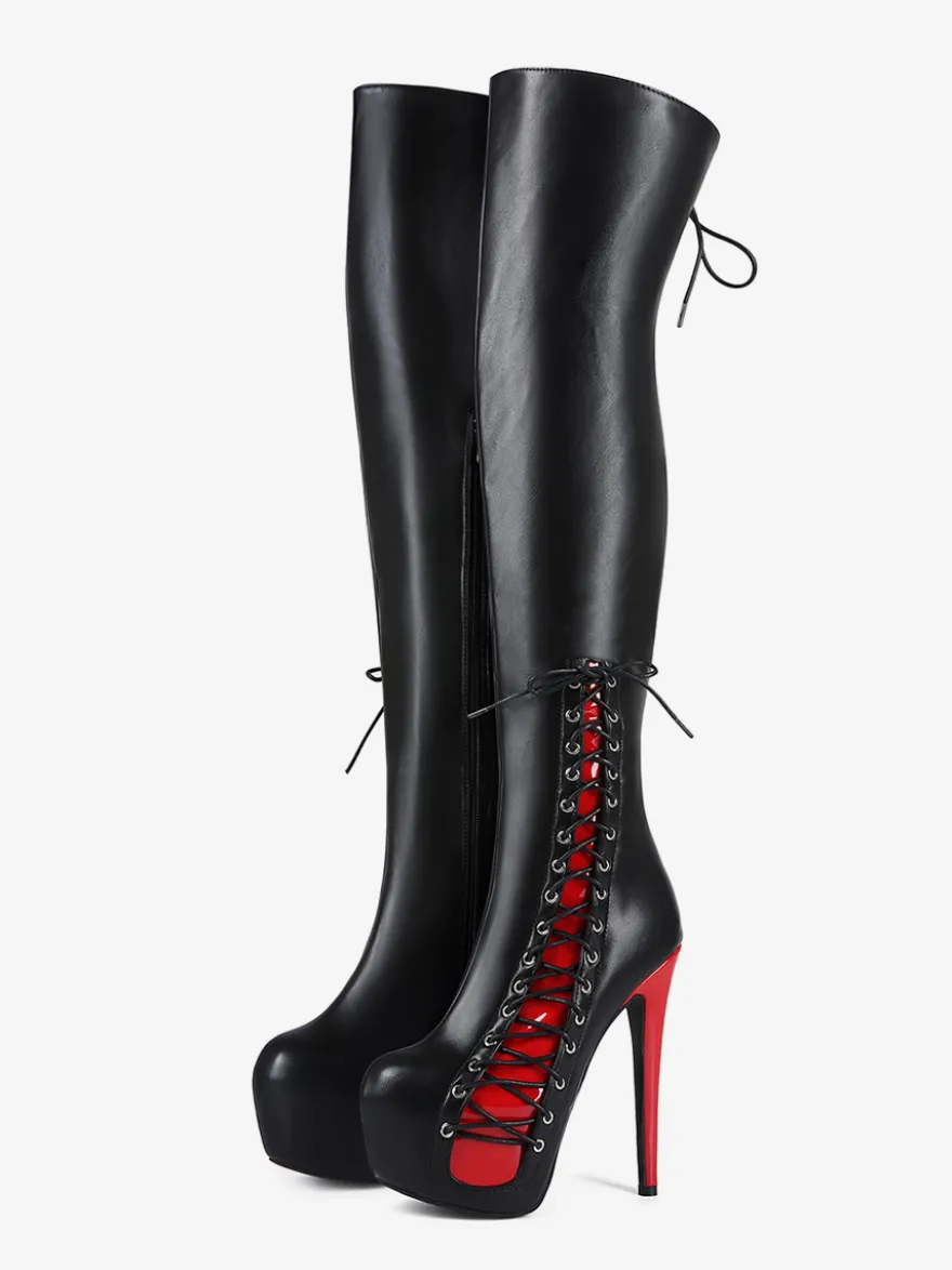 Bottes cuissardes sexy unisexes à plateforme et lacets à talons hauts au-dessus du genou