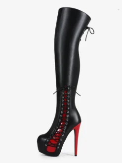 Bottes cuissardes sexy unisexes à plateforme et lacets à talons hauts au-dessus du genou