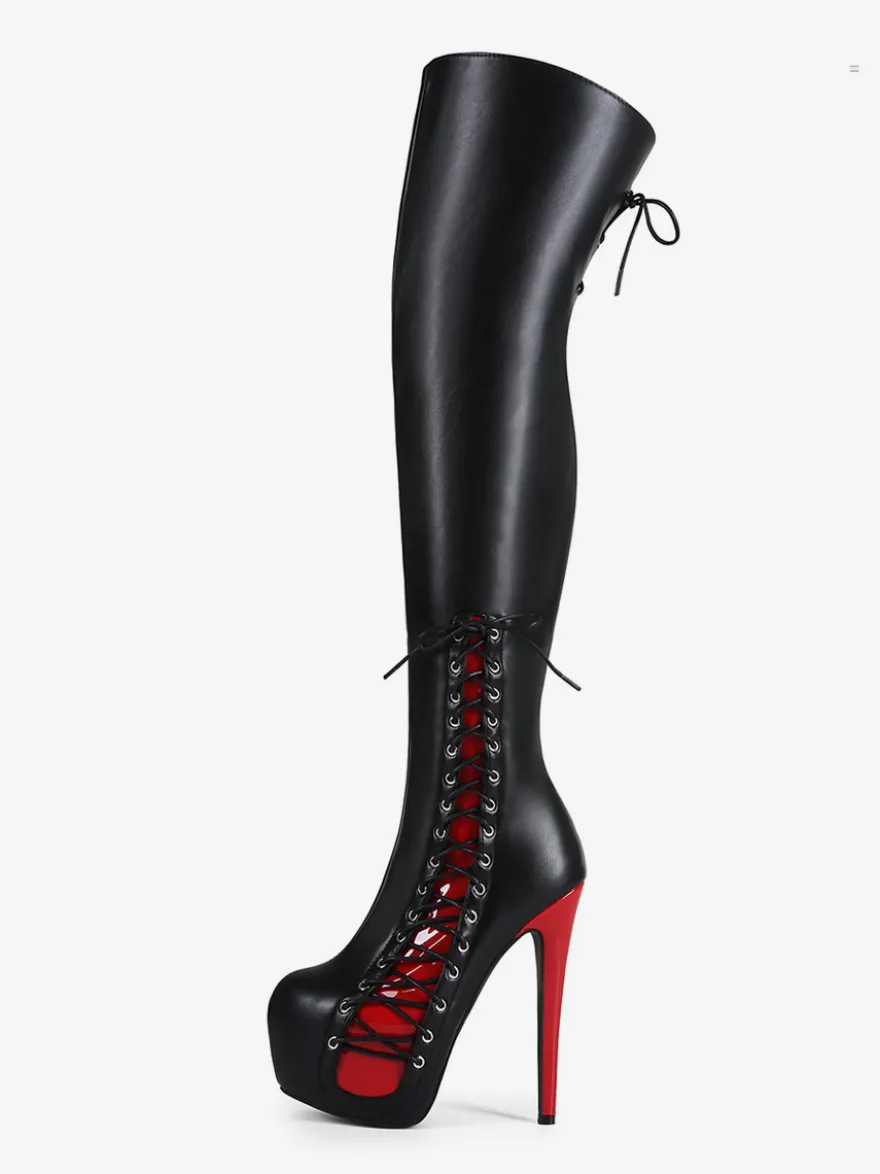 Bottes cuissardes sexy unisexes à plateforme et lacets à talons hauts au-dessus du genou