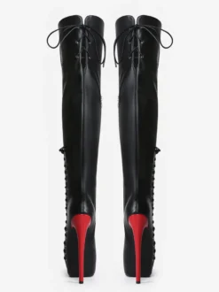 Bottes cuissardes sexy unisexes à plateforme et lacets à talons hauts au-dessus du genou