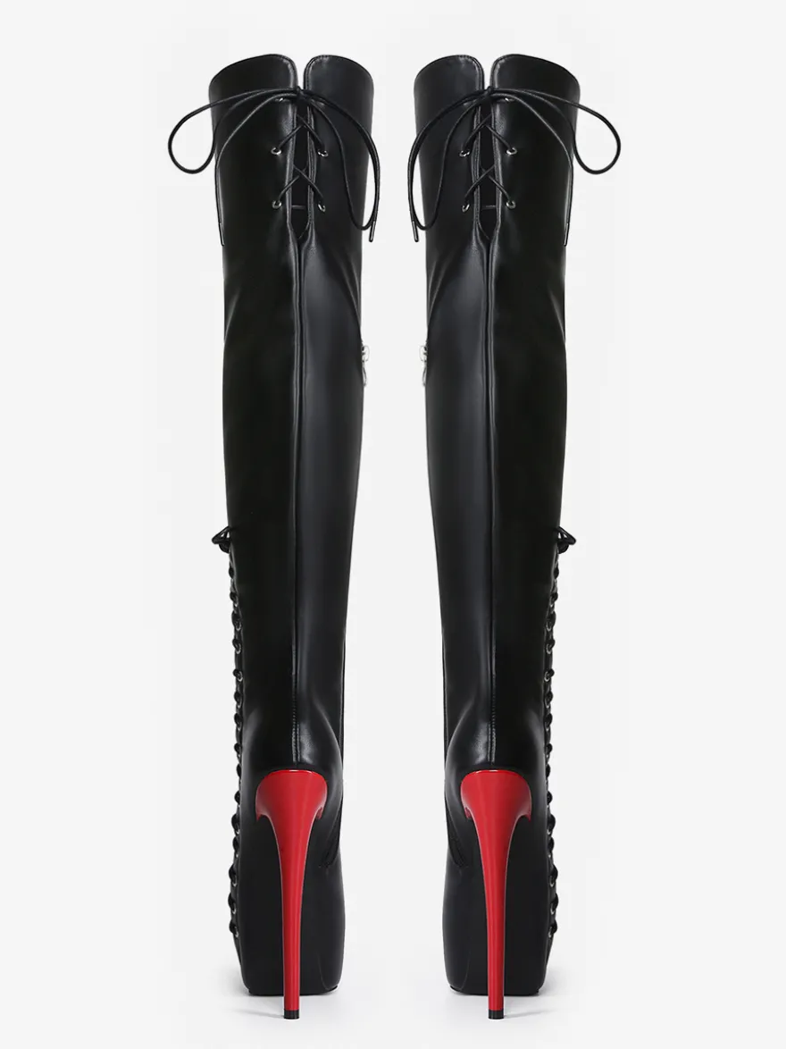 Bottes cuissardes sexy unisexes à plateforme et lacets à talons hauts au-dessus du genou