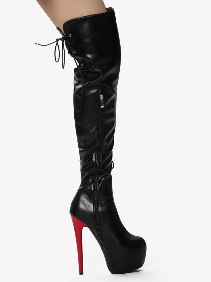 Bottes cuissardes sexy unisexes à plateforme et lacets à talons hauts au-dessus du genou