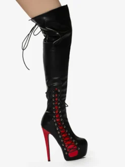 Bottes cuissardes sexy unisexes à plateforme et lacets à talons hauts au-dessus du genou