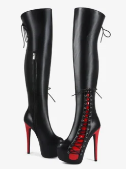 Bottes cuissardes sexy unisexes à plateforme et lacets à talons hauts au-dessus du genou