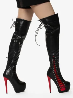 Bottes cuissardes sexy unisexes à plateforme et lacets à talons hauts au-dessus du genou