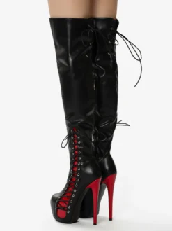 Bottes cuissardes sexy unisexes à plateforme et lacets à talons hauts au-dessus du genou