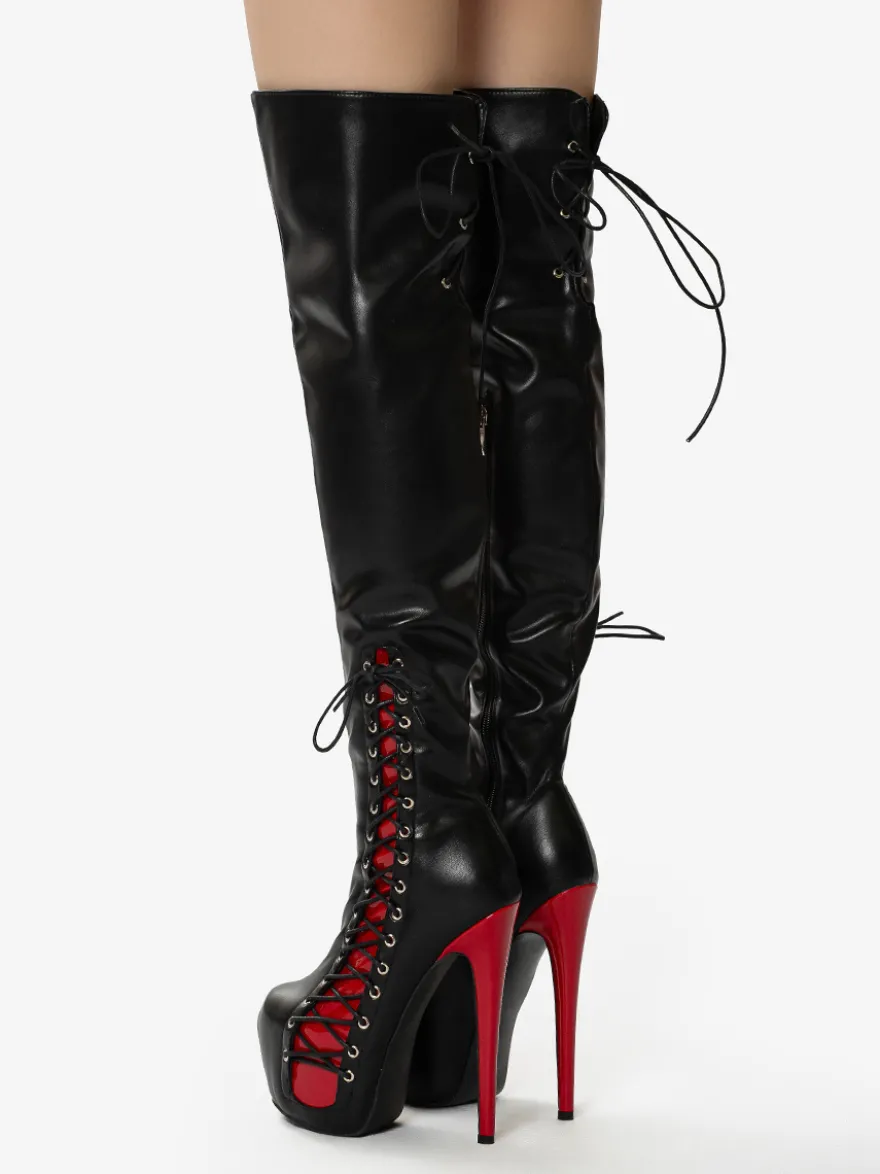 Bottes cuissardes sexy unisexes à plateforme et lacets à talons hauts au-dessus du genou
