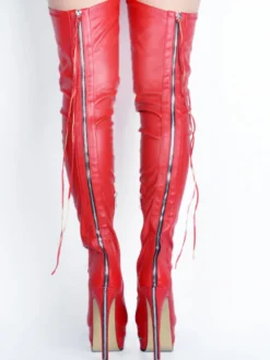 Bottes cuissardes à talons hauts pour femmes en cuir noir avec fermeture éclair à l'arrière bottes sexy montantes au-dessus du genou chaussures de soirée