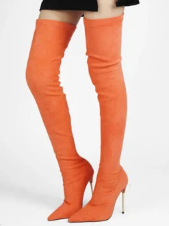 Bottes cuissardes à talons hauts en daim violet pour femmes