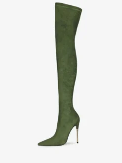 Bottes cuissardes à talons hauts en daim violet pour femmes