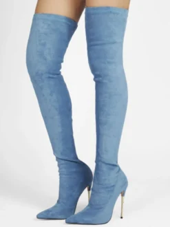 Bottes cuissardes à talons hauts en daim violet pour femmes